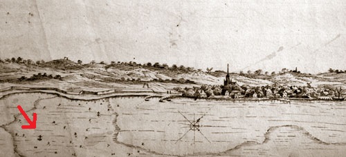Nexø i slutningen af 1600-tallet. Fra Krigsministeriets Kort og tegninger, mappe 4, nr. 18
