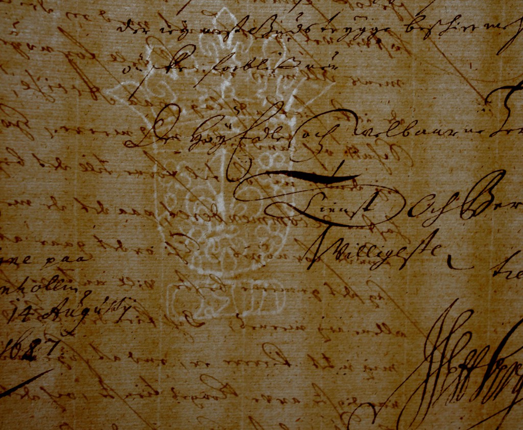Vandmærke i amtstuens papir 1687 i Generalkommissariatets arkiv
