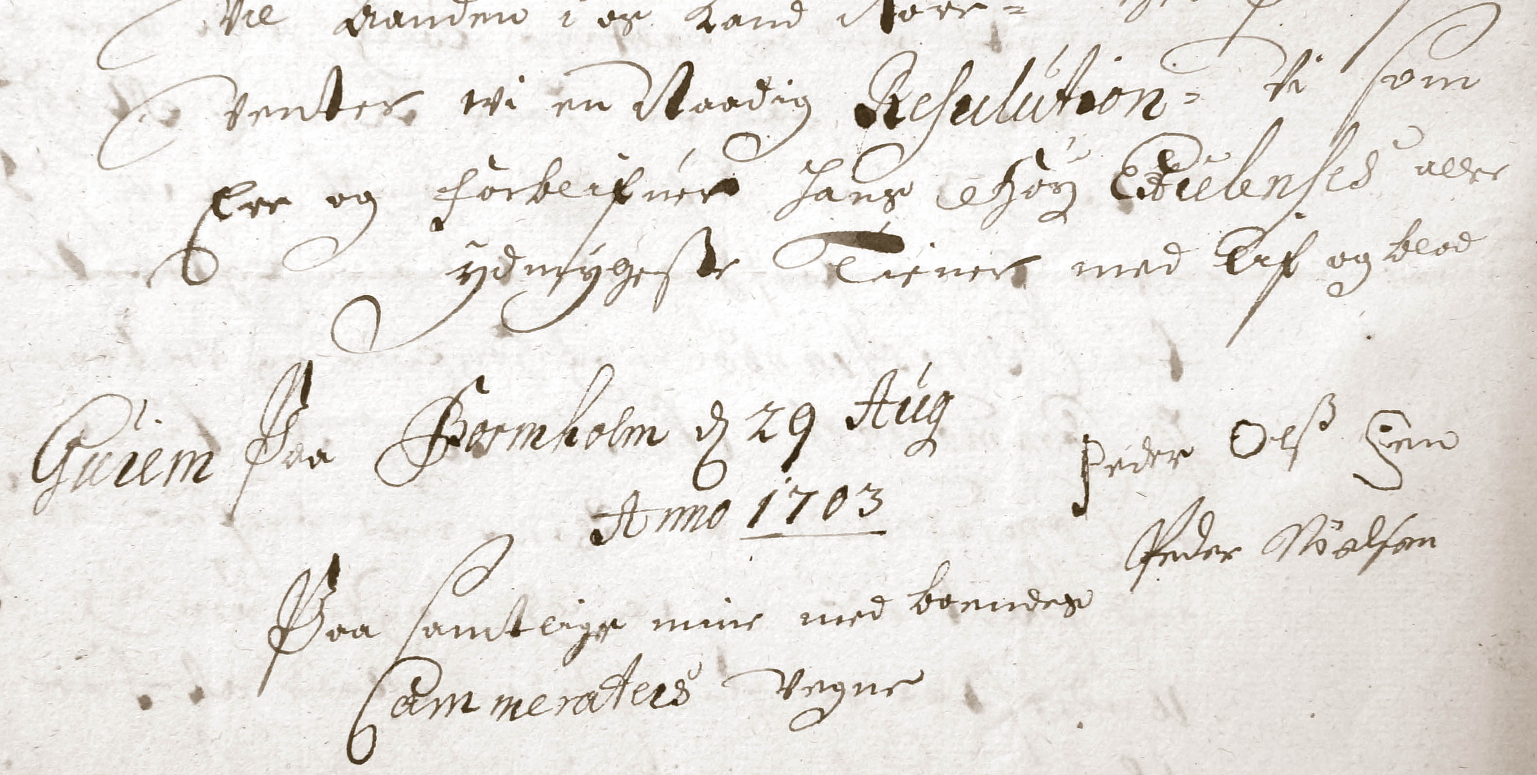Bønskrift fra 29. august 1703 til admiral von Stöcken
