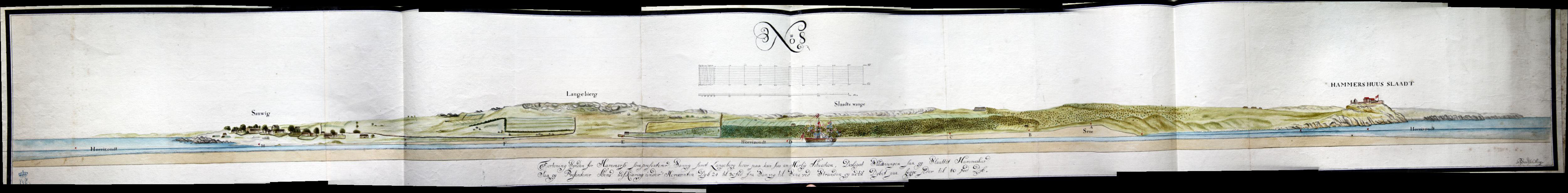 Planche No. 8 er en ca. 180 cm langt snit fra øst til vest med landskabet syd for den påtænkte kanal.